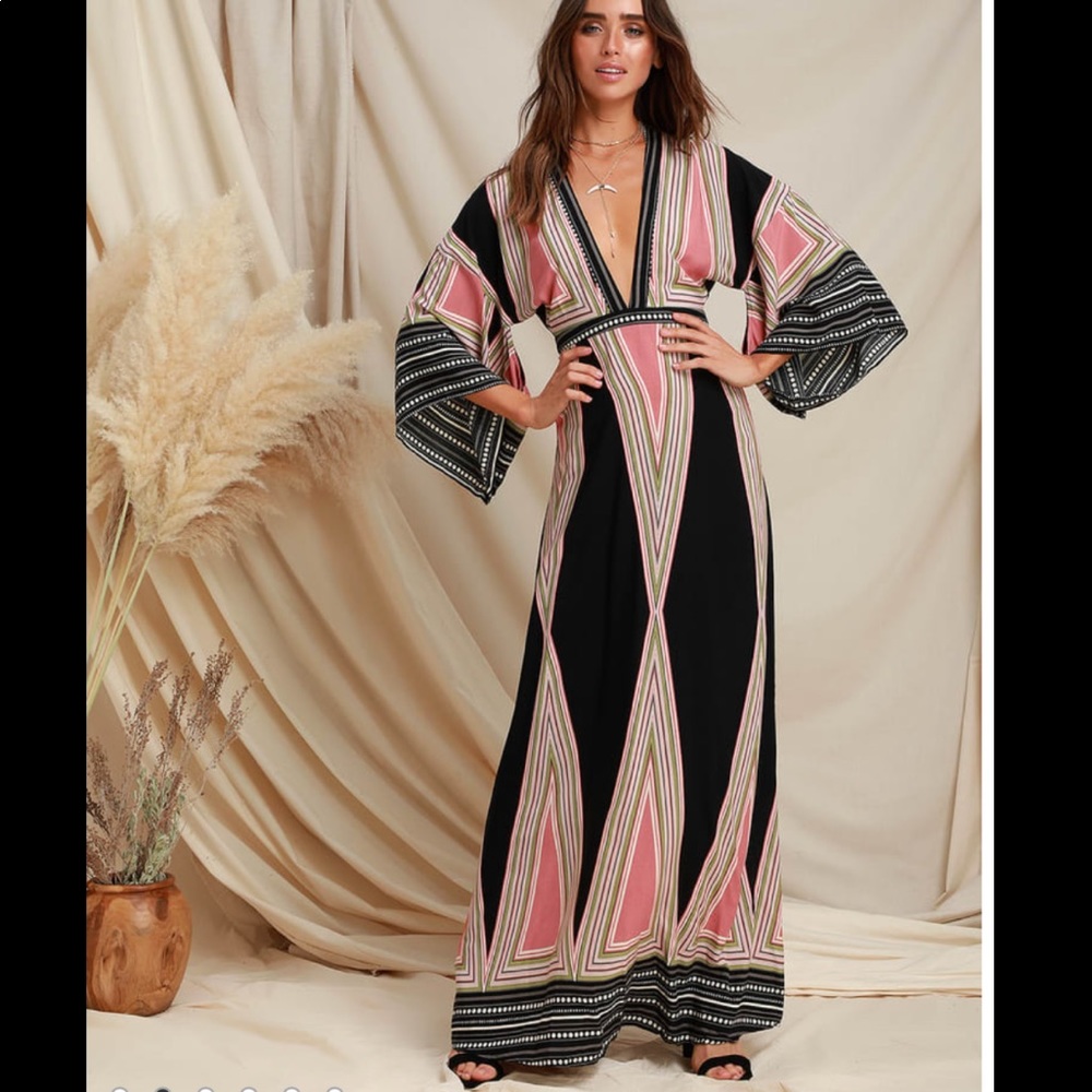 Lulus Montecito Black Print Maxi Dress XS